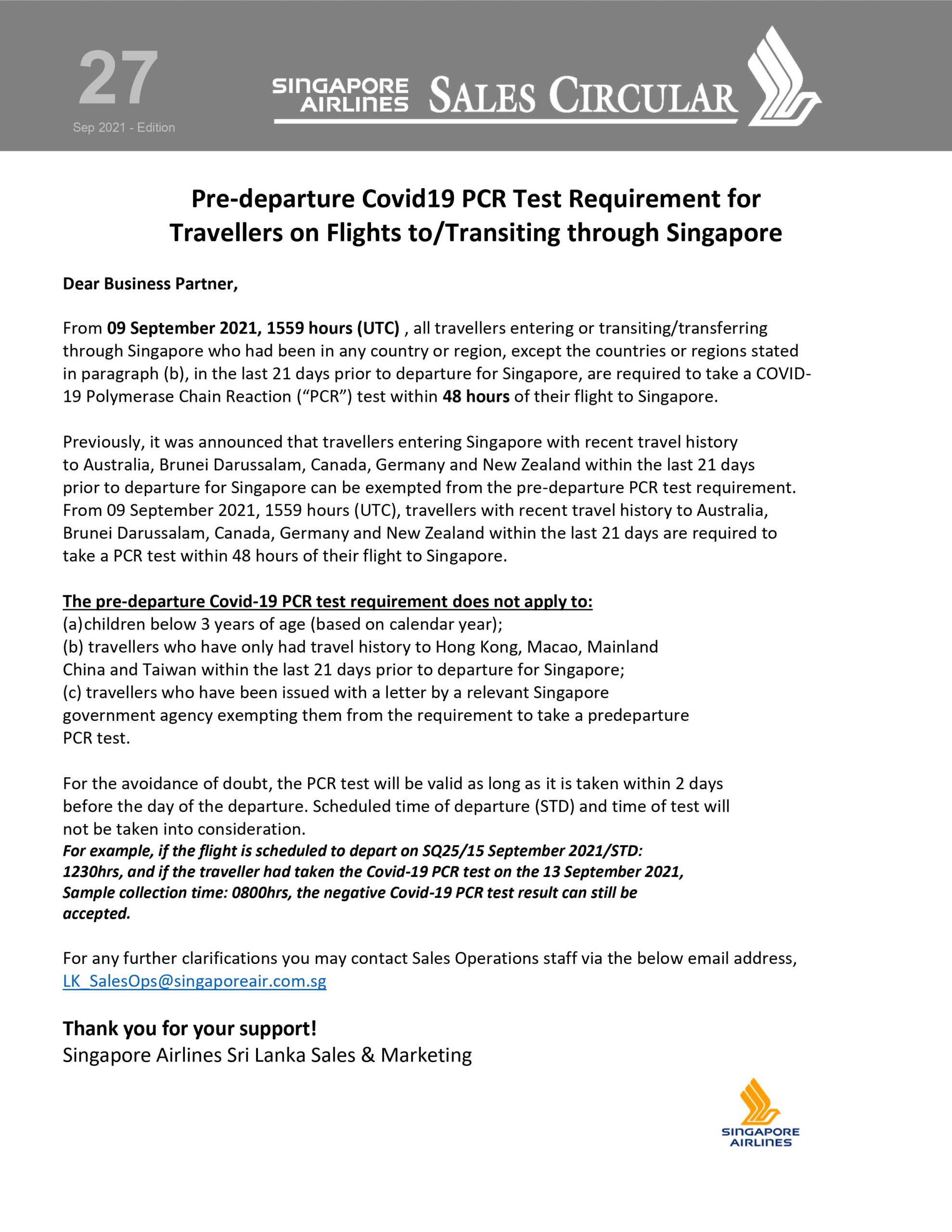 Predeparture Covid19 PCR Test Requirement for Travellers on Flights to