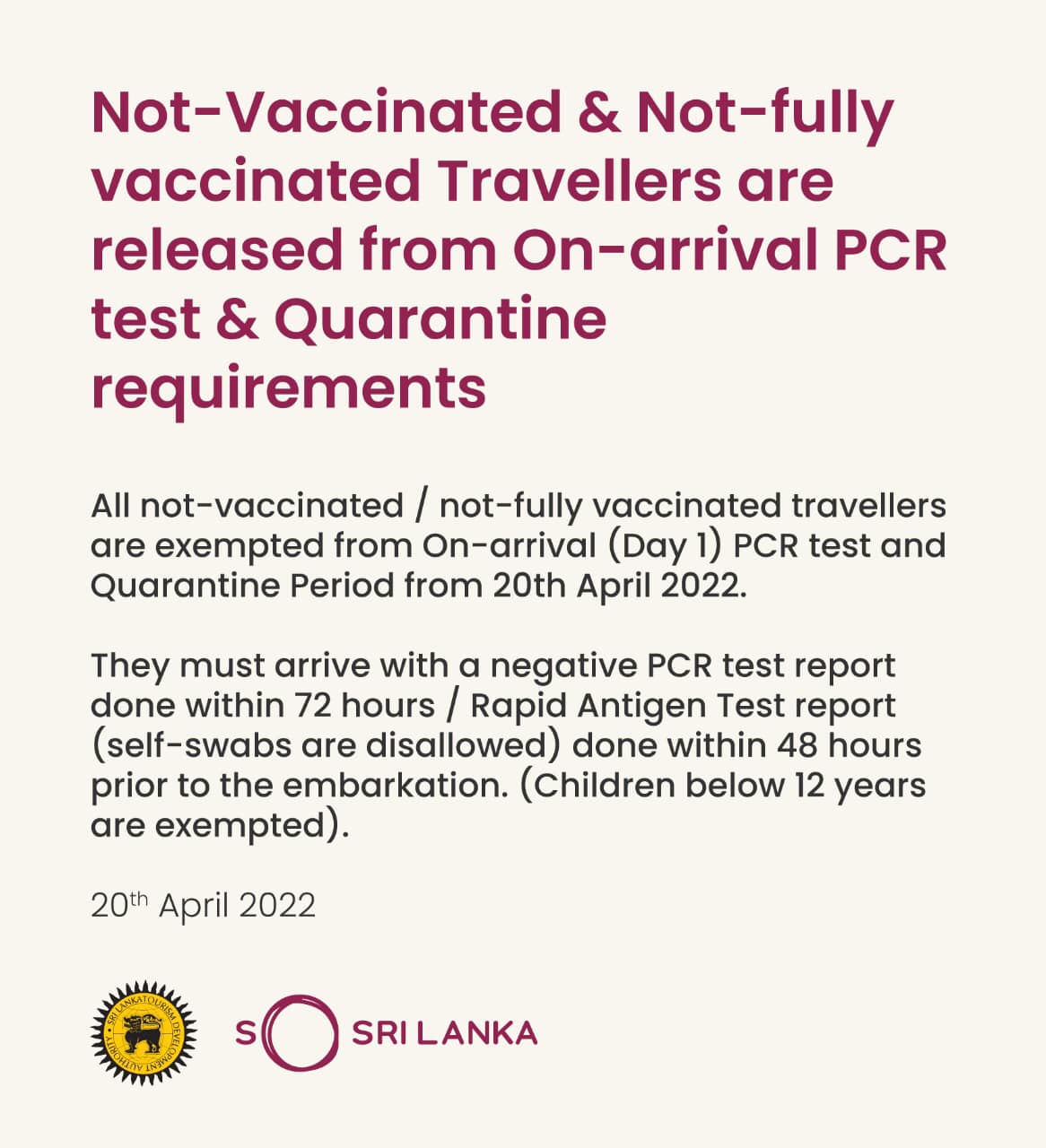 NotVaccinated & Notfully vaccinated Travellers are released from On